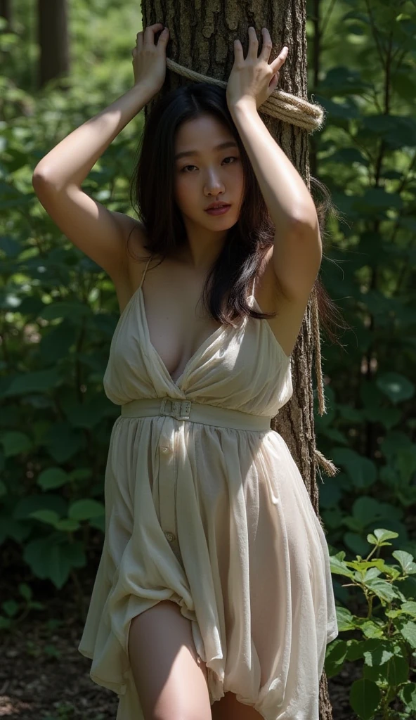 best quality, (((Fan Bingbing, Fan Bingbing))), ((masterpiece)), ((black hair, long hair)), ((blue eyes)), (((180cm))), looking to viewer, hairline, (((porcelain white skin, white skin, white skin, wet skin, wet skin))), ((top-quality,masterpiece:1.3,超A high resolution,),(ultra-detailliert,Caustics),(Photorealsitic:1.4,RAW shooting,)Ultra-realistic capture,A highly detailed,High resolution 16K human skin closeup。 Skin texture is natural、,The pores are、Must be detailed enough to be easy to identify。 Skin should look healthy with even tones。 Use natural light and color)), 8k, hot, sexy, big, ((180cm)), ((wide hips, heart-shaped)), curved body, full bodyesbian, thick thighs, perfect body, full viewing angle, perfect body, (((undress, without clothes, without underwear, remove clothes, nude sexy)), (((pubic hair, pubic hair))), perfect lower hip, perfect high hip, perfect nipples, perfect pussy, perfect vagina, medium breasts, perfect nipples, perfect breasts, pose, ((catwalk, beach, forets))