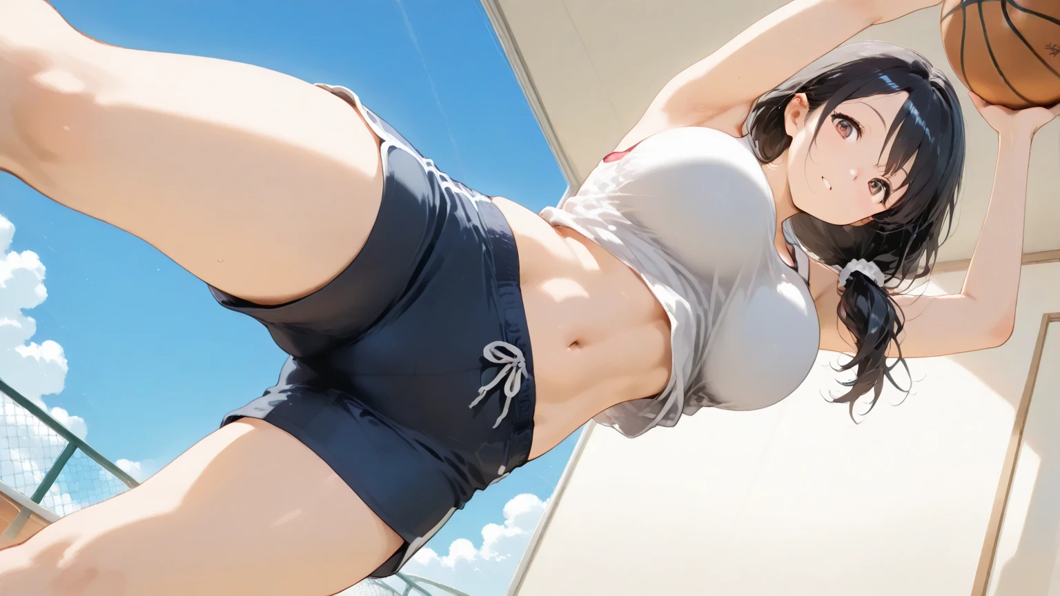 Female Athletes, ((masterpiece, Highest quality, Best image quality, High resolution, Realistic, RAW Photos, 8K)), ((非常に詳細な CG 統合 8K 壁紙)), (Huge and stunning goddess shot, Very hot and sexy, Incredible beauty, Perfect proportions, Beautiful body, Slim body beauty:1.4), Female Athletes on the track, スポーツブラを着用したFemale Athletes, ((((White tight fitting panties)))), shoes, Sweaty, White running sweatshirt, Outdoor, On a very hot day, Keep your hands on your hips、stand with feet apart, Look up at the sky, From behind, Amidst enthusiasm and cheers, With the right hands and fingers, Detailed skin and sweat,(((Showing off pussy)))、With bangs、(Spread your legs:1.3)、Race number、School name on bib、Company name on bib,Looking straight at the camera、Dynamic Pose、Hands behind head, exposing armpits、(1 from the bottom.5)
