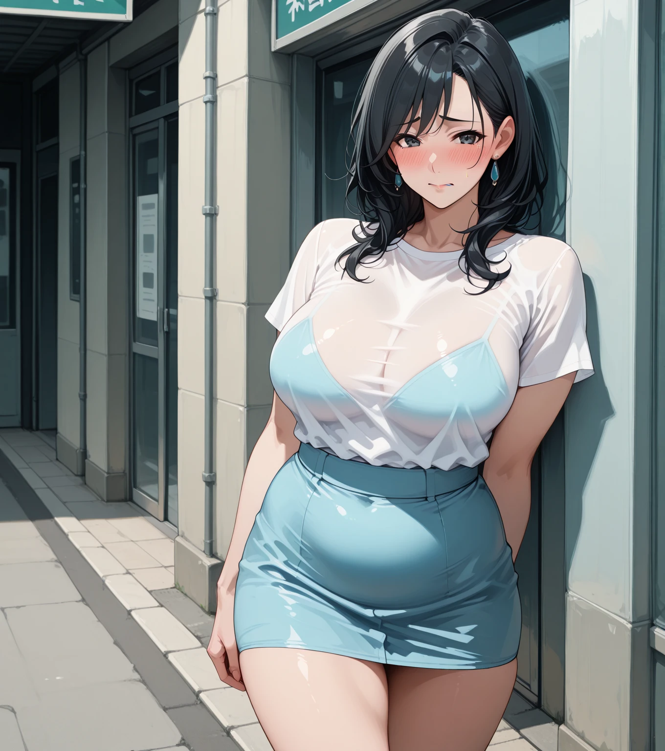 20 years old,1 girl, extremely thick thighs, hyperrealistic, 8k, (extremely detailed 8k), (very delicate and beautiful), (masterpiece), (better quality:1.0), (ultra high resolution:1.0), (masterpiece, best quality), cute,black hair,laugh with open mouth,jumping,gleaming skin,, short sleeve shirt