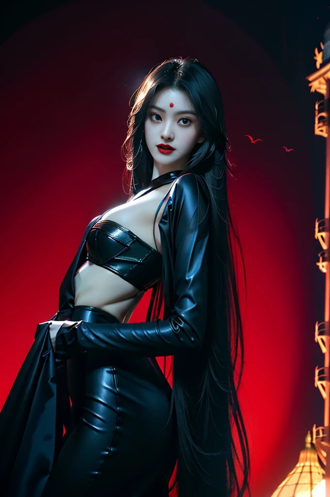 (((masterpiece+best quality+high resolution+ultra-detailed))), long silky black hair, high nose, sharp eyes, noble and inviolable temperament, (([female]: 1.2 + [beauty]: 1.2 + black long hair: 1.2)), dark and deep background, bright eyes, dynamic angle and posture.