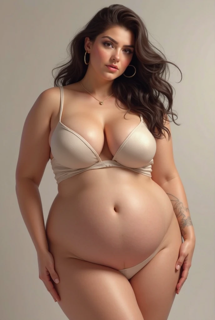 Monica Bellucci, supermodel, bikini, chubby body,bbw, morbidly obese, fat, Big pregnant round belly, uncomfortable, holding belly