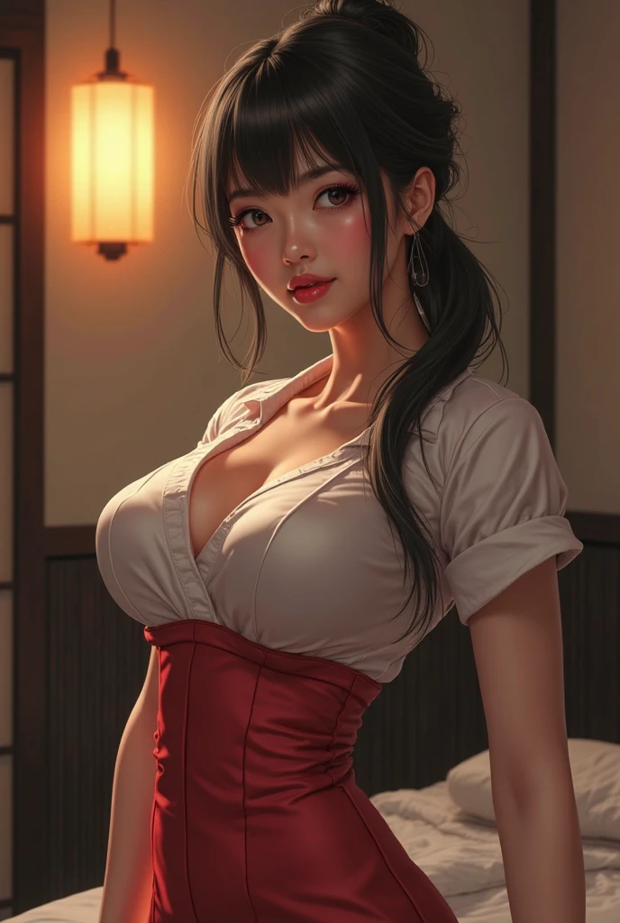 masterpiece, absurdres, yor forger, 1girl, solo, smiling, mature female, wearing indian saree, saree,  looking at viewelling petals), perfect composition, detailed lips, big breast, beautiful face, body proportion, blush, (pink lips), black hair, soft gaze, super realistic, detailed, photoshoot, realistic face and body, full body picture, 16k, at a flower garden, high heels, standing, long locks hair, white hairband