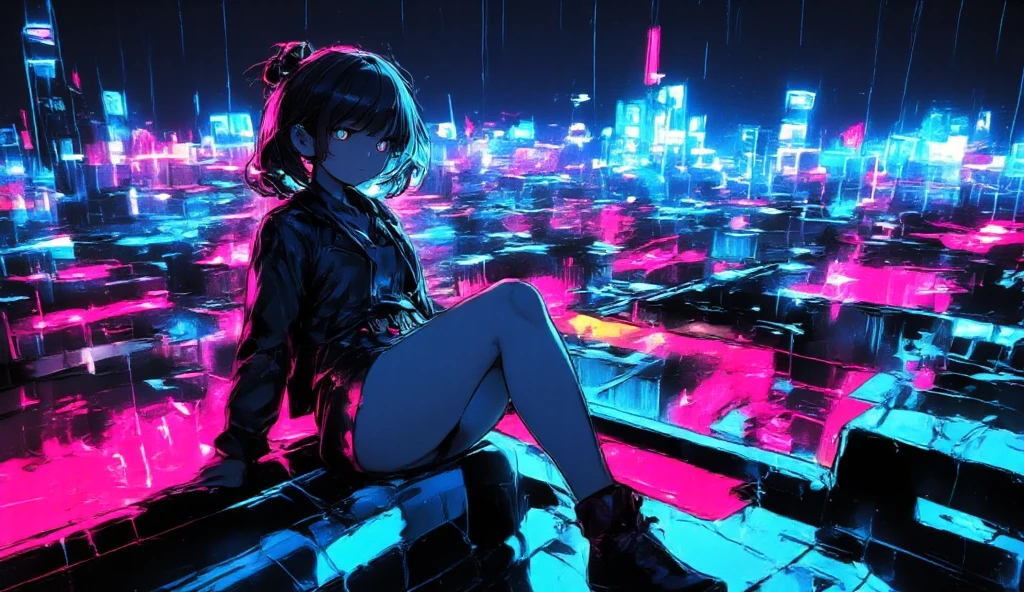 A dark-haired、short-hair、blunt bangs、top-quality, Photorealistic, An ultra-fine illustrations, beautiful attractive anime girl,, Slender body, one girls, a photo of girl, Full body shot, Beautiful blue eyes, Turned, 、Sitting at your desk、female students、校服、Blunt bangs、eye glasses、