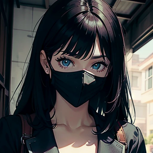 A woman with a mask on