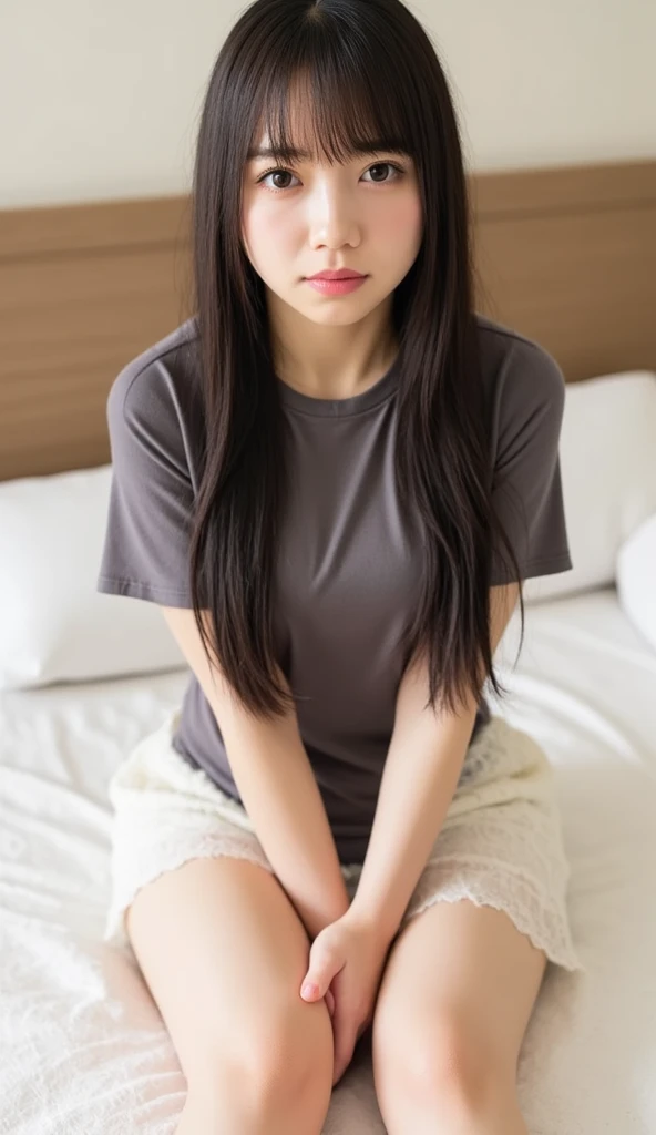 pphotorealistic、A masterpice, beste-Quality, The girls, sitting on, feet up, Sole of one's feet, a bed