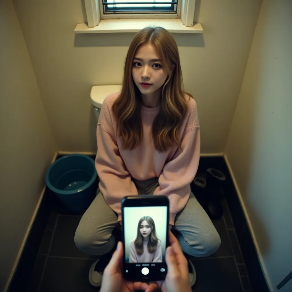 Girl forced to take photos on the toilet