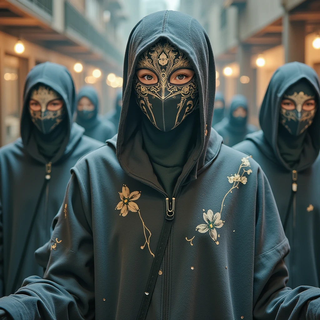 Arabic version《Star-Trek》，Female version《Star-Trek》，All females，Two female crew members，Veil masked，Arabian luxury Starfleet gold livery，Veil masked，Arabian luxury Starfleet blue livery，Wear an Arabic headscarf，Veil masked，Wearing an Arabian luxury blue uniform and a red uniform，Hug together，Face to face，Veil veneer，Mask sticker mask，In the high-tech cabin，The Arabic version of high-tech enterprises travels through space，High-tech and Arabic style，All high-tech masks are worn