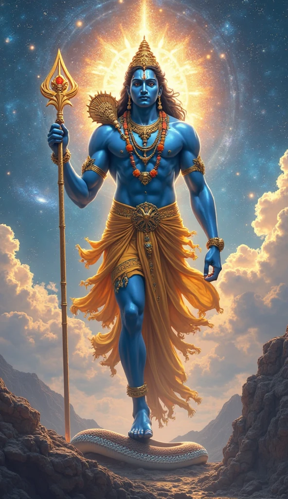 God krishna sigma smile skin tone blue fly in galaxy in hand erth front view