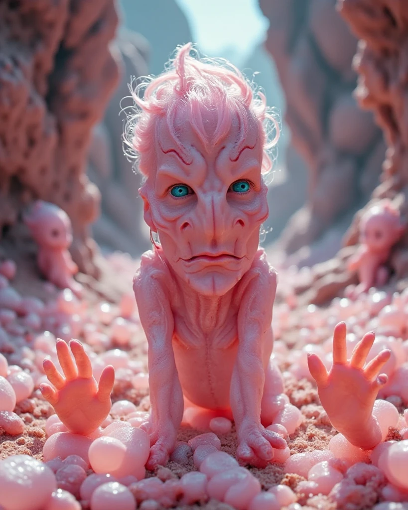 (masterpiece, best quality, 4k, hyperrealistic, dreamlike, Dark Souls:1.35), (inestimable vulnerable pale albino ageless immortal weak lithe slender androgynous male parasitic impotent god with (beautiful eyes) claws (sharp teeth) (long tentacle hair) (flat chest) male crotch bulge soft belly weak stomach and groin pain, at your mercy:1.5)
