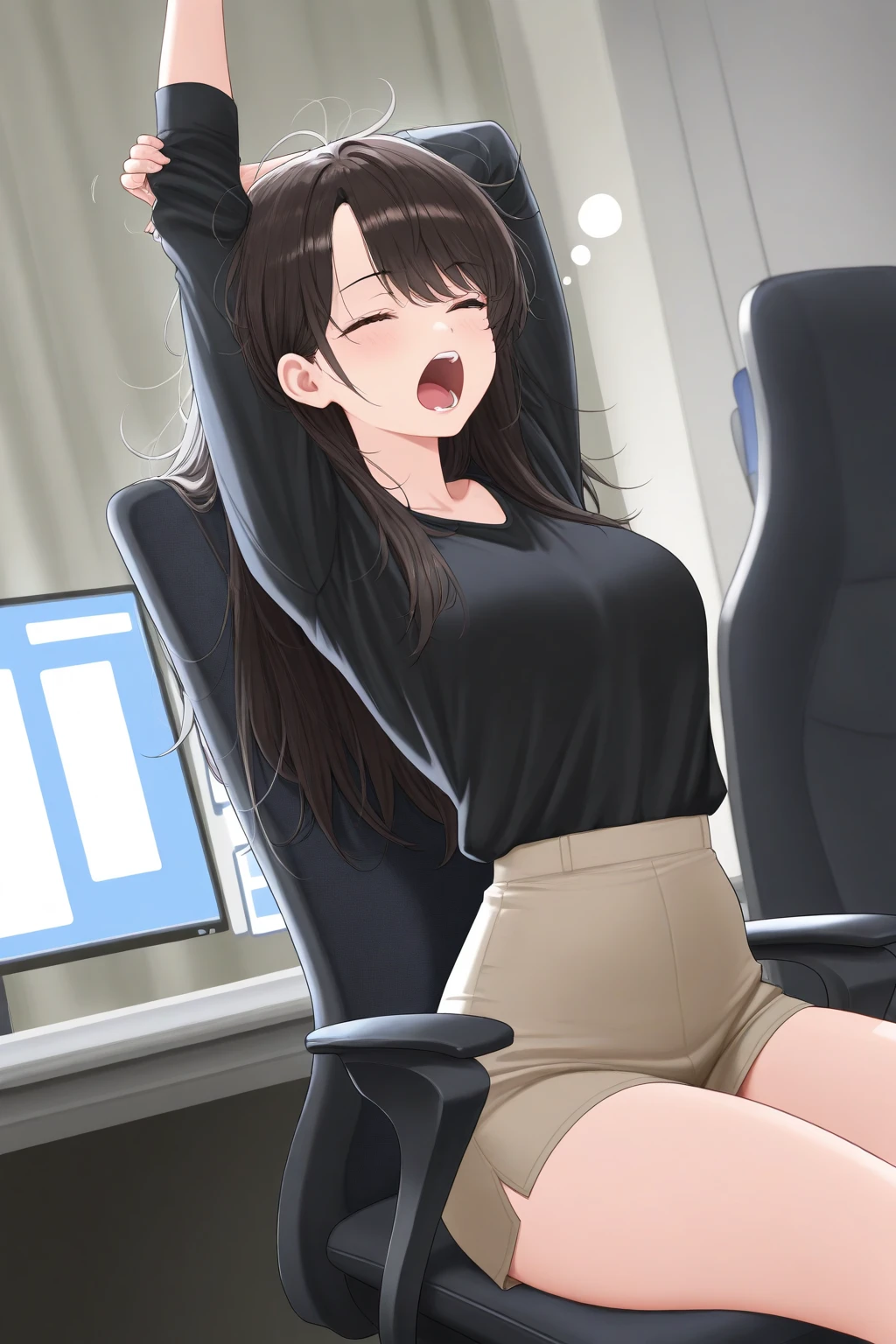 (high resolution)Beautiful mature woman、Black Hair、office、officeレディー、Black Stockings、squat、Spread your legs、Pants invisible
