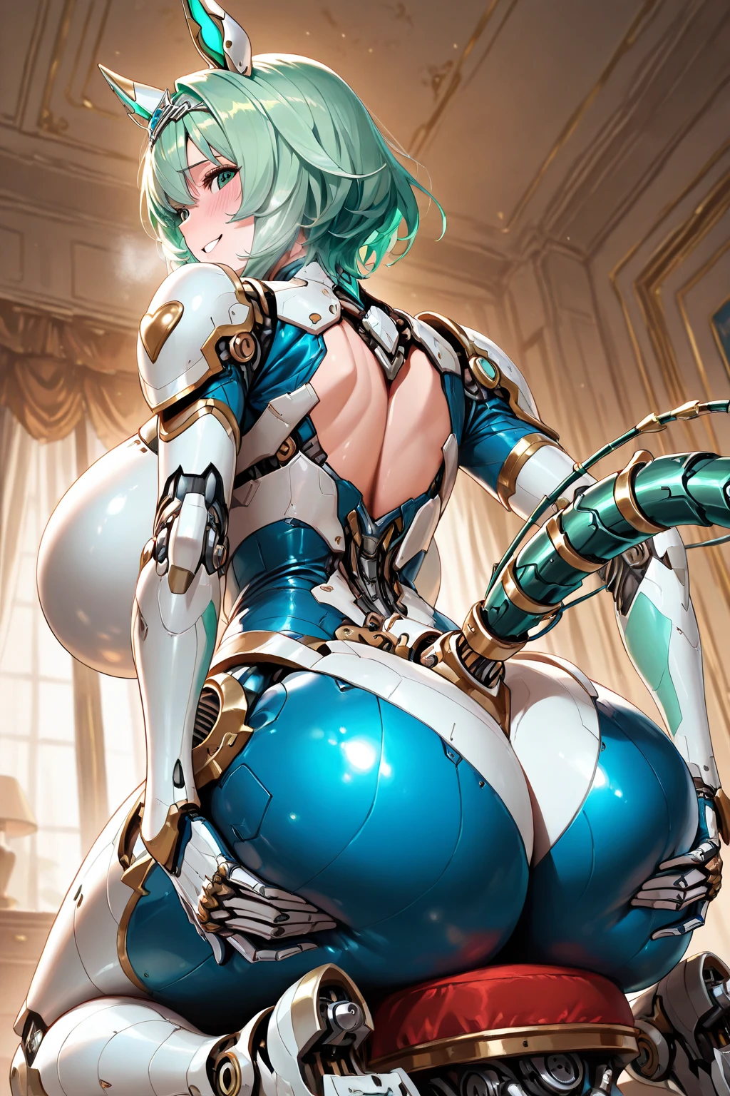 (lindo, (obra-prima: 1.2), (melhor qualidade: 1.2), perfect lighting, Jadepunk, Asiatic woman, marble body, branco e dourado, robotical,((obra-prima)), (melhor qualidade), (detalhado), (1 menina), coxas, seios grandes, thicc