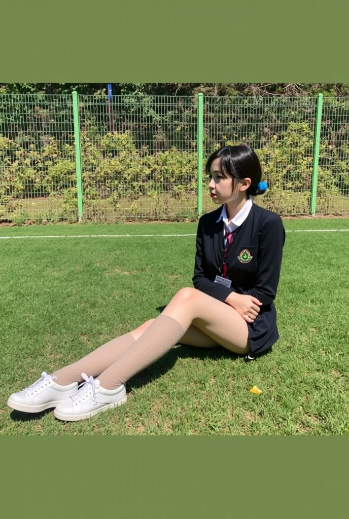 classroom、One person、Gym suit、Japanese、Junior high school girl、whole body、Black Bob、Glasses、Sweat、feet