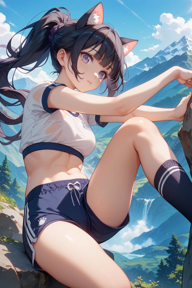 {(masterpiece,best quality, 8K UHD, extremely detailed CG, detailed beautiful face and eyes and skin and hair)}, {(ultra realistic photo graphic style:1.4)}, {(free_fall from Altitude 10000m:1.4), (out of focus background:1.4)}, {(inner_crotch showing pose:1.4), (inner_thighs showing pose:1.2), (stretch legs:1.2), (feet up:1.1)}, {1girl, medium hair, Ponytail hair with braids, forehead}, {(cheerful:1.4), (candid shot), (hair stands on end in the wind)}