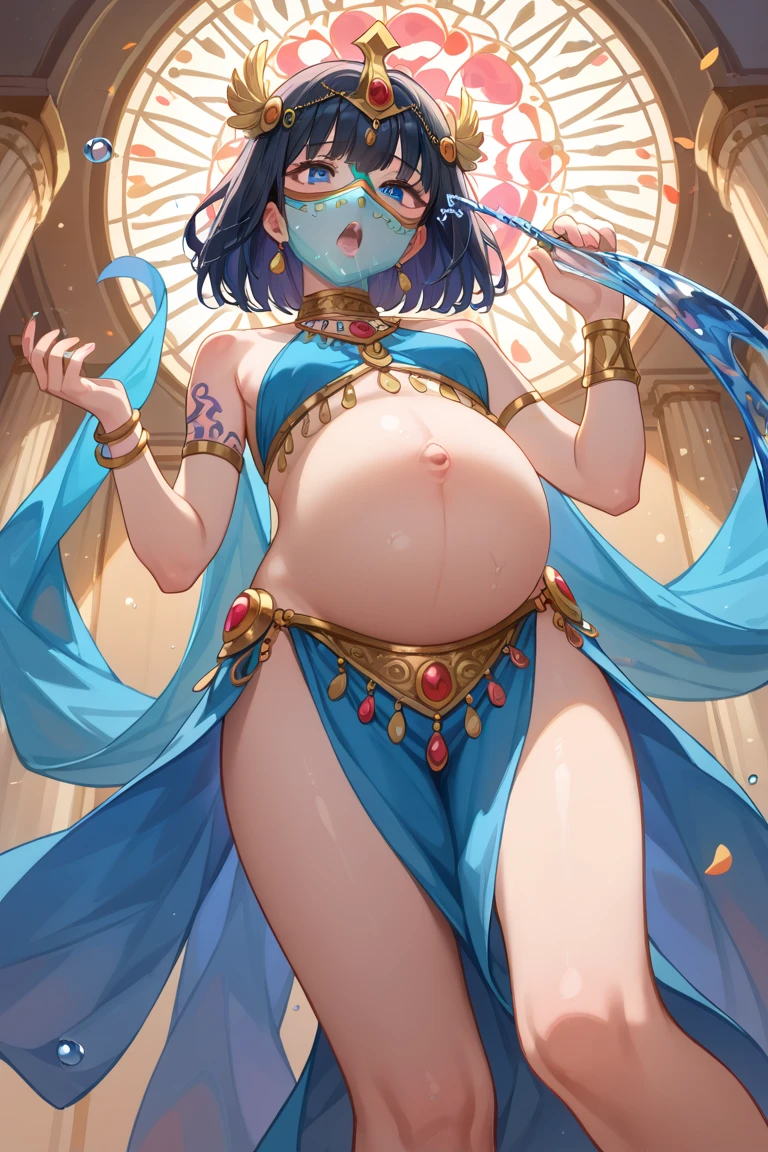 Deities, she has a jiggly fat round belly, Her belly was big and round, hyperrealistic full figure, Japanese goddess, potbelly, Voluptious body, Pregnant belly, giant stunning goddess shot, trending at cgstation，Big breasts Thin waist，tatical clothes，Trapped by Slime，Obscene lines，Orgasmic face