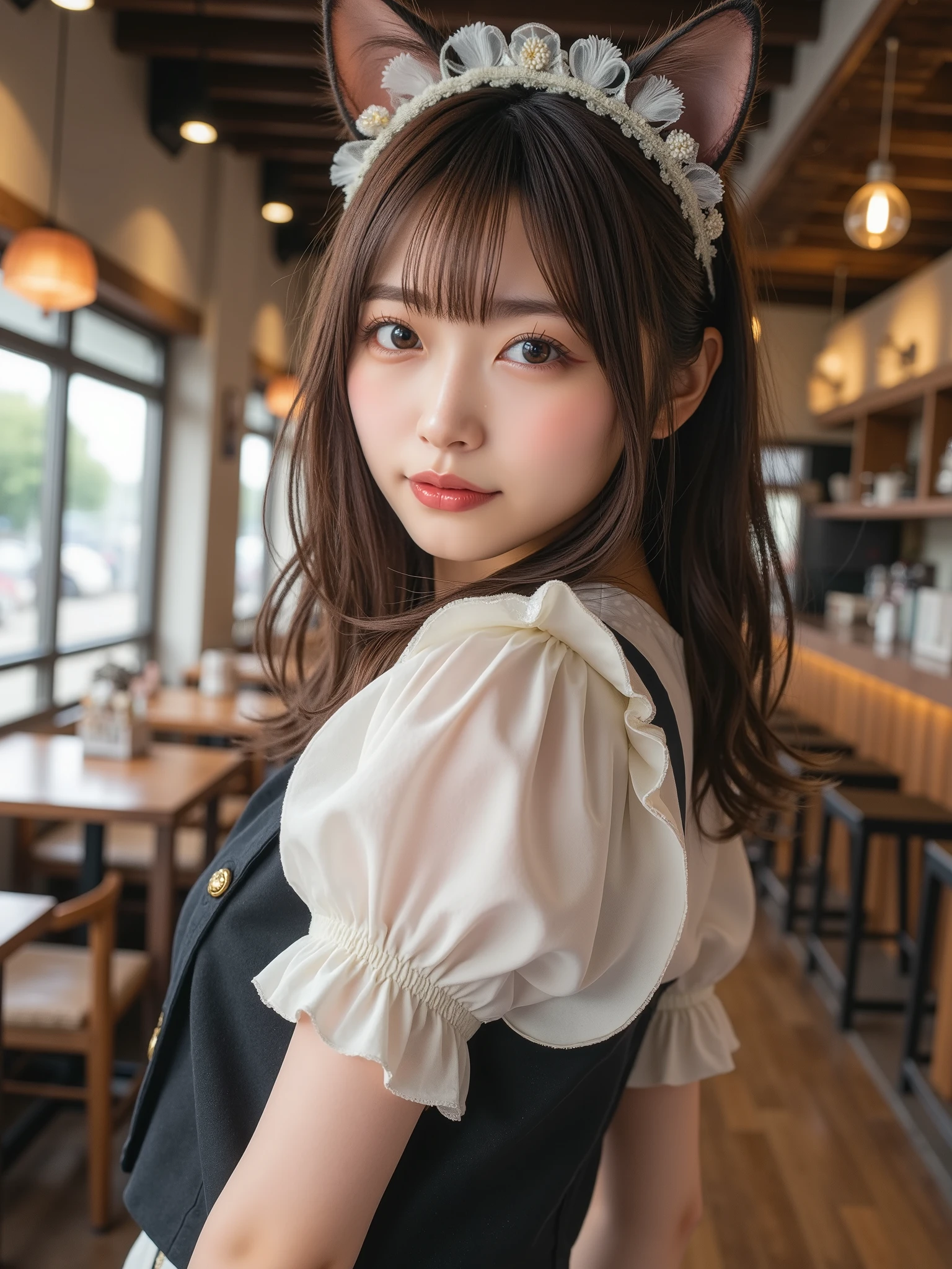 (8K壁紙),(８K),(Highest quality)、(Ultra-high resolution)、(RAW Photos、Cinema Lighting、high resolution、masterpiece),Professional photos,(Realistic, Photorealism),(high resolutionCG統合8K壁紙, Physically Based Rendering),Photorealistic,Beautiful perfectly detailed face,Beautiful perfectly detailed eyes,Beautiful perfectly detailed nose,Beautiful perfectly detailed mouth,Beautifully and perfectly detailed hand,Perfectly detailed fingertips,Beautiful detailed feet,Japanese , 18 year old Japanese girl, Beautiful detailed hairstyle,Cute Japanese Idols,Perfect Face,Super detailed face,Attention to detail,double eyelid,Slim figure,looking at the camera, (Realistic, Photorealism), (Highest quality), (Best Shadow),No makeup,、(Highly detailed body、Perfect posing)、Highly detailed background、(Maid Costume、I can see your abdominal muscles、)、Photographed from the front、(Standing posture、Full body shot、Wide Shot、Low - Angle)、Perfectly detailed backgrounds、indoor、indoor、(Perfectly detailed beautiful thighs),(Low twin tail hairstyle)、(Peeking up a skirt)、

