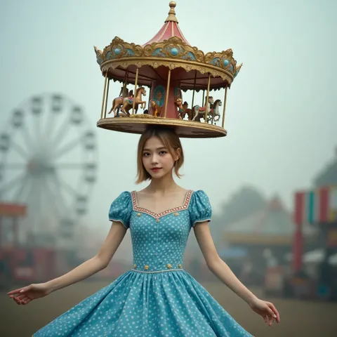 遊園地の上の女の子