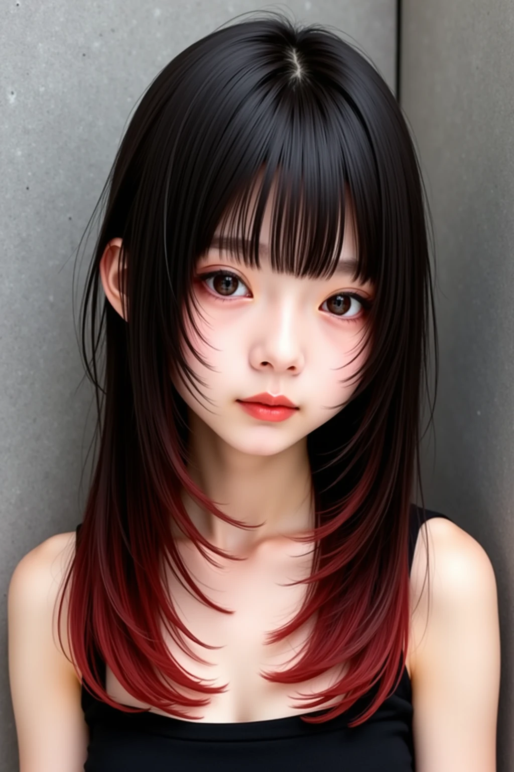 Perfect Anatomy、Highest quality、Masseter region、Very detailed、8k、Accurate depiction of the human body、Whole body angle、Delicately painted face、((Full nudity))、14talent、Woman with beautiful face、Gothic Fashion、Black Gothic Fashion、Black and white outfit、Beautiful silky hair:1.5、Blunt bangs、big red hair ornament、Red ribbon hair ornament、big red hair ornament、Are standing、Front Angle、Whole body angle、(((Blurred Background:1.5、Photo studio、Gray background:1.5、Gray background、Gray background、Gray background、Gray background、Cinema Lighting、Professional Photographer)))