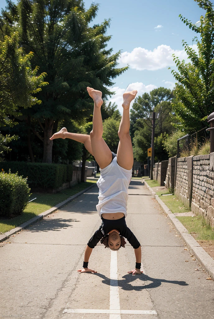 Dancer break dancing on the street