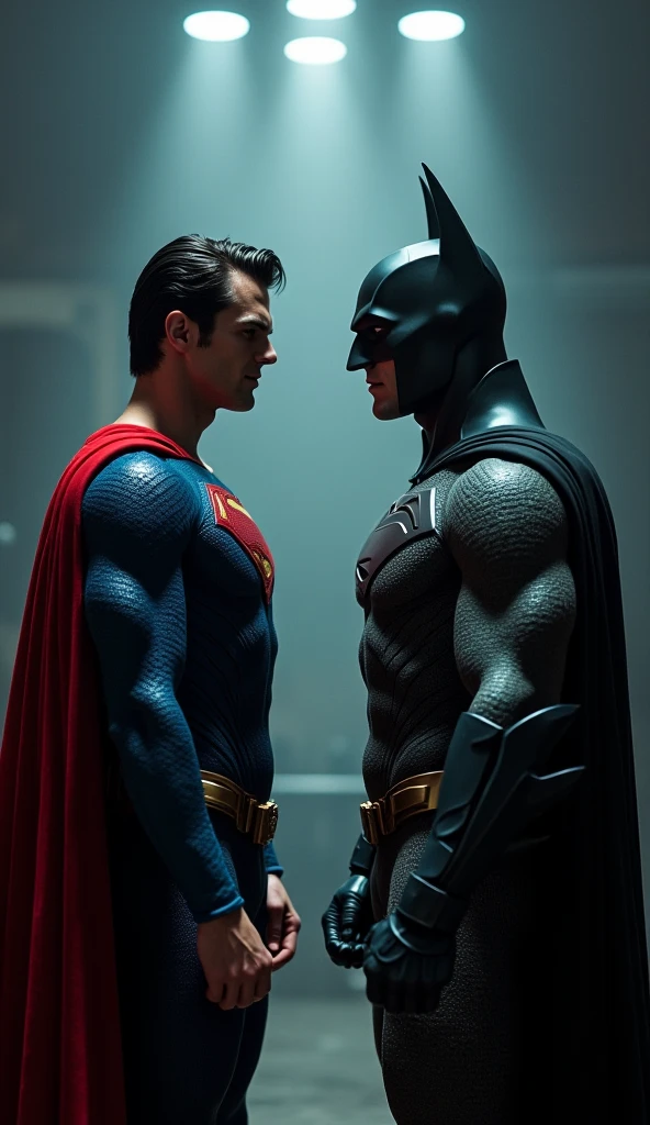 Create an image showing Batman and Superman sick with COVID 19