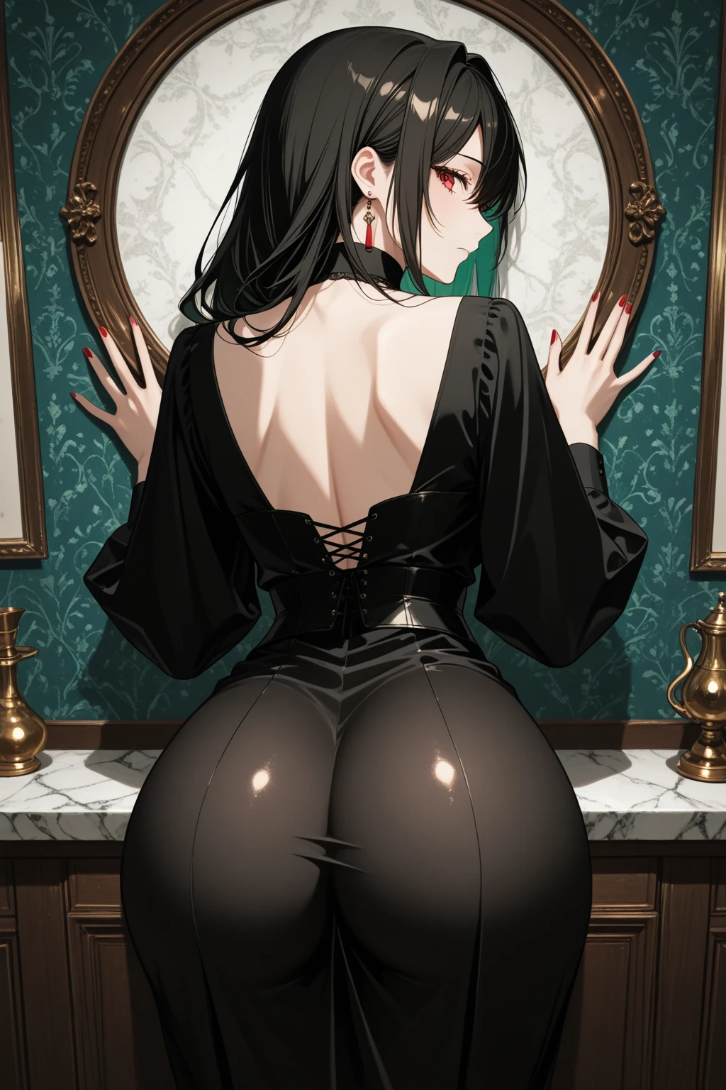 Draw Lana hot, an anime-style female character. She has long black hair and brown eyes. Athletic body and a very hot and perky big ass. She is in a sexual witchcraft ritual where she uses penis-shaped candles on top of a pentagram on the floor.. In her sexual ritual she needs to insert a very thick penis inside her delicious ass. Witchcraft room senate. Her ass is completely broken. Front position with legs open. Thick vibrator inserted into the lubricated anus. Front view from bottom to top.