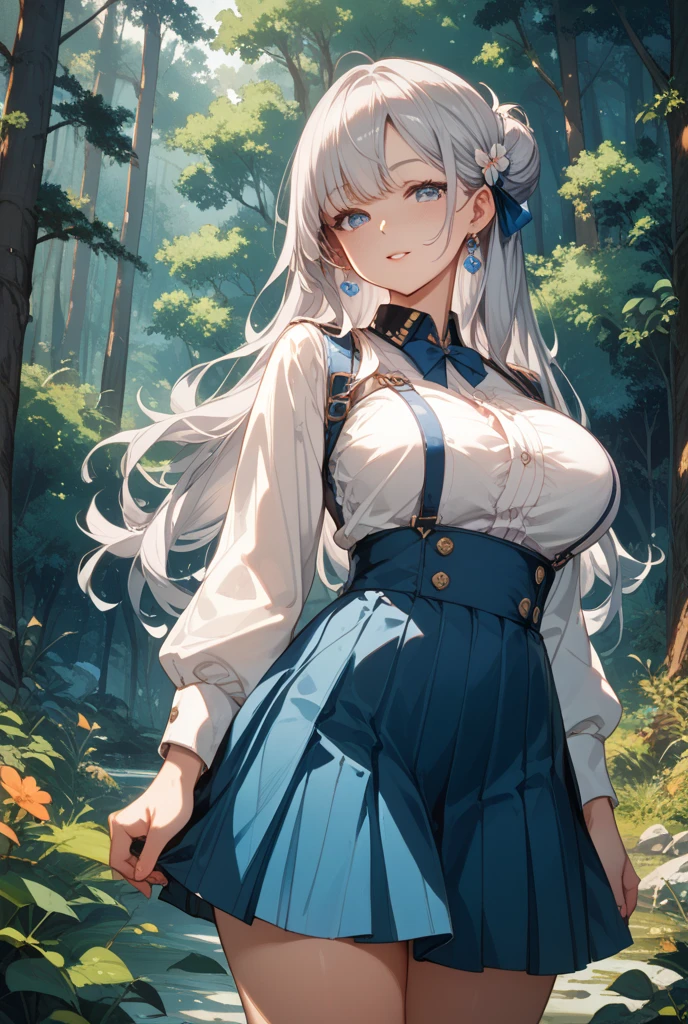 highres,high quality, greyscale, monochrome,novel illustration,fantasy,upper body,dutch angle, looking at viewer,long hair,light hair, straight hair,big breast,armor bracer,puffy sleeves,scenery, outdoor,dusk,1girl,solo, double hair ribbon,out of frame,white shirt,nature,grass field, adventurer,long sleeves,moving,white sleeves, European clothes,angry,