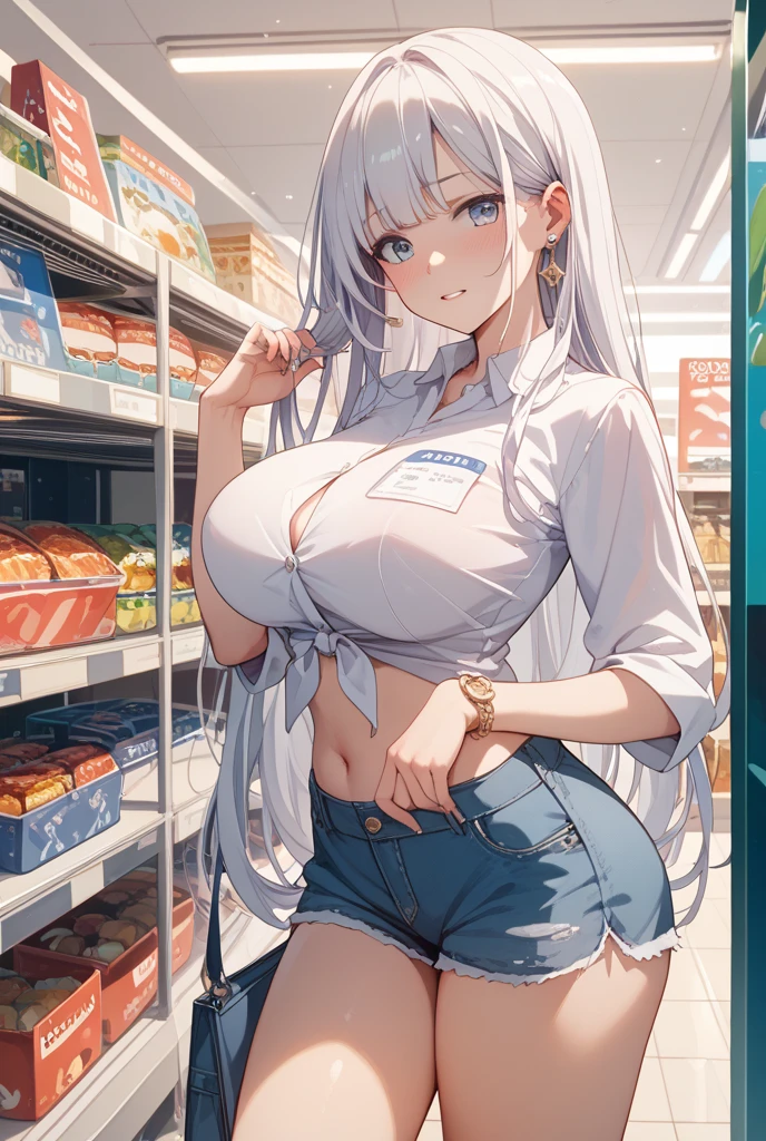 Highest quality、super high quality、16K, Delicious breasts、topless、Nipples、Facial expressions are random、The place is a convenience store、 Hair color is orange、The pose is with the butt facing the viewer.、The distance is random、Angle from below、Small face、Very delicate facial expressions、Delicate eye depiction、Highly detailed hair、Erotic、18-year-old female、Glowing Skin、Soft Skin、The only sexy Japanese woman、The clothes are random convenience store clerks、1 female、Sexy ass、The focus is on the butt、