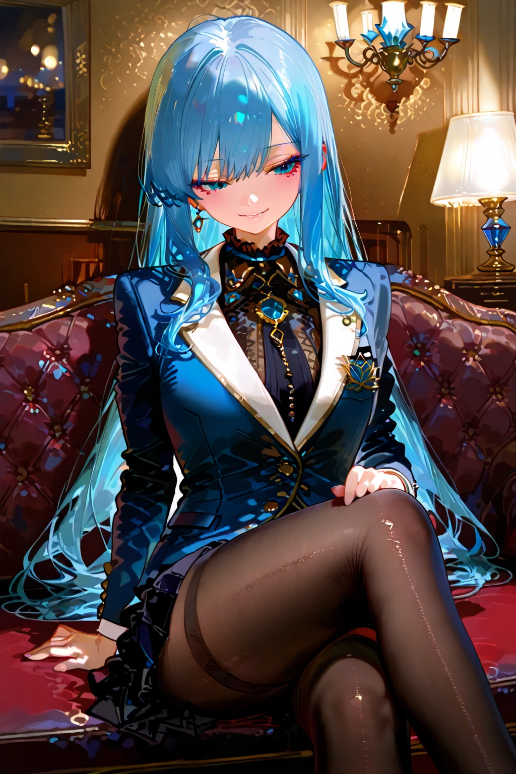 **Quality**: The artwork is of **high quality**, with meticulous attention to texture and lighting. **BREAK**
**Image Quality**: Characterized by detailed rendering of light and shadows to achieve realism within the anime style. **BREAK**
**Resolution**: The illustration is rendered in **high resolution** (HD, 4K, 8K, 16K), with a color bit depth of 24 bits, 48 bits, ensuring clarity down to the finest details. **BREAK**
**Theme**: The theme conveys a sense of dark elegance or melancholic beauty. **BREAK**
**Movement**: Although the character does not display overt emotions, the forward-leaning posture and hands resting on the chin suggest introspection or contemplation. **BREAK**
**Costume**: The character is adorned in a **detailed costume** featuring a black dress with white frills and accents, puffed sleeves, multiple layers, and ribbons, complemented by striped stockings and black shoes. **BREAK**
**Background**: The backdrop includes draped curtains and ornate patterns on the walls, with a **gothic-style luxurious chair** indicative of a Victorian-era interior setting. **BREAK**
**Style**: The style is reminiscent of an anime goddess, a knight of the zodiac, a highly detailed art gem, an enchanting anime girl, or Keqing from Genshin Impact, with fine line work and shading used to depict the texture of clothing and hair. **BREAK**
**Body Type and Skin Color, Complexity**: The character's physique is healthy and vibrant, stylish and smooth, with a perfect figure featuring long limbs, a cinched waist, ample bust, and a pert derriere, embodying glamorous and feminine curves. The ideal height is 160cm, with a well-balanced body. Skin color is either marble-like white or tan, depending on the overall prompt and theme. **BREAK**
**Colors**: Gold, blue, green (main), light blue, yellow, silver, deep red. **BREAK**
**Worldview**: A fusion of manga and anime, with a gothic-style luxurious chair set against a backdrop suggestive of a Victorian-era interior. **B
