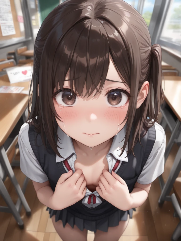 (1 girl), Little,messy hair,brown body hair,(rape face),, masterpiece, highest quality, ultra high resolution, 8k, professional lighting, photon mapping, ,(city sidewalk),low saturation,Front view, full length, realistic background, shallow depth of field, perfect anatomy,,((cute:1.5)),(10 years old:1.5)、(school uniform:1.8),(I was scared:1.6)、(blush:1.5),NSFW, (:>=:1.1), (1 boy, Until a lot:1.2), No sleeve, bare clavicle, Look up at the viewer with a loving gaze, (close to the viewer:1.3), (the audience is standing:1.1),((pov oral sex:1.6)), ,((penis:1.8))、((deep throat:1.2))