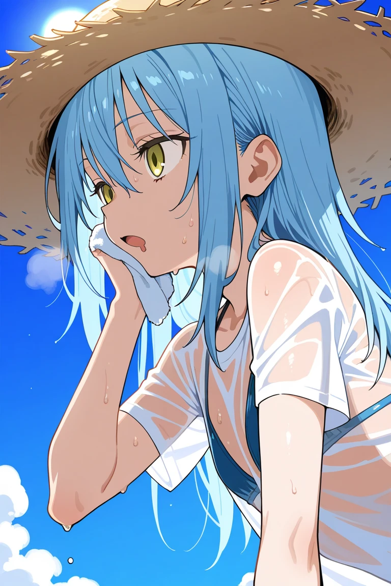 aqua character from the anime konosuba taking a shower with another male character from the same anime