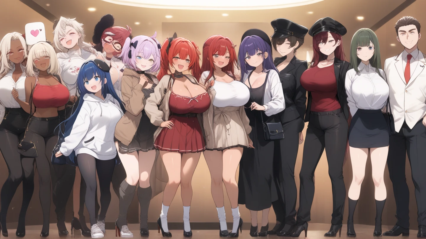 Anime, Highly detailed, High Quality, Masterpiece, beautiful, Girlfriend, 18 years old, 3tweens, trio, full body, flushed face, ashamed, black sexy dress, in hot spring, the 3twins surrounded their brother