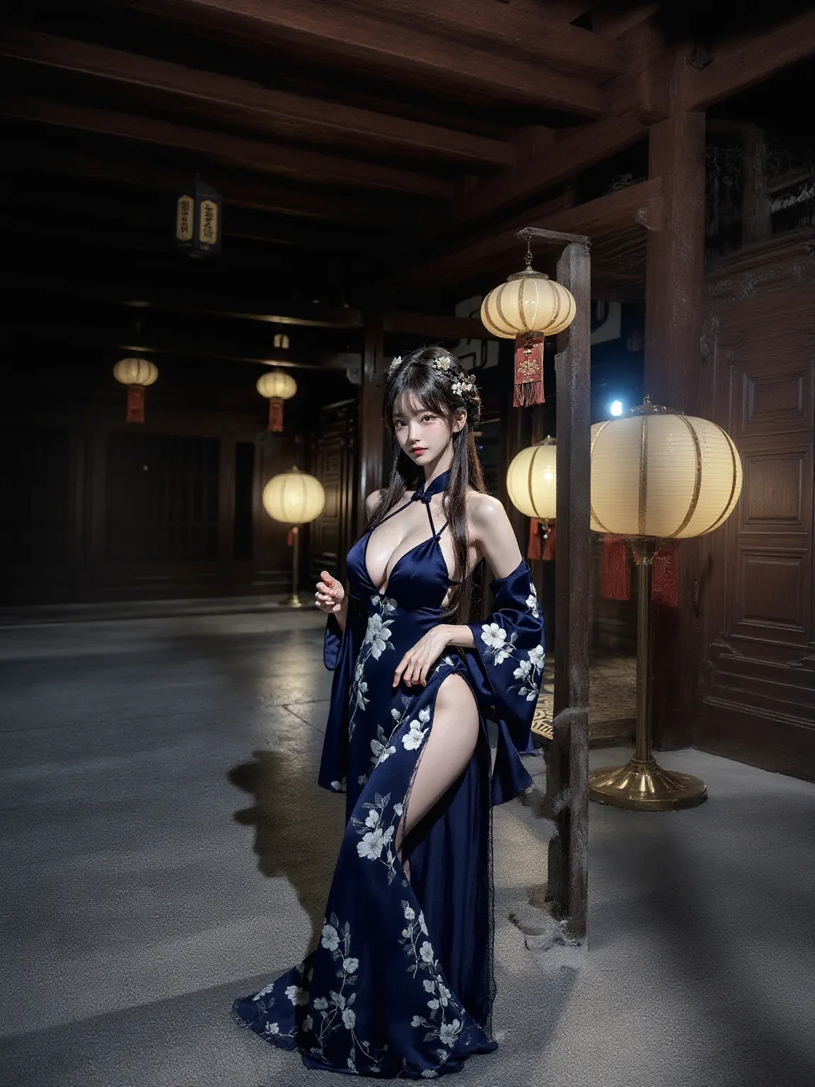 dress, chinese clothes, headwear, ofuda, jiangshi, qing guanmao, absurdres, RAW photo, extremely delicate and beautiful, masterpiece, Best Quality, ultra high resolution, 32k, hyperrealistic, ultra-detailed, detailed description, pale skin, 20 years old, tearful mole, earring, Colossal tits, short medium hair, wavy hair, evil grin, whole body shot,
