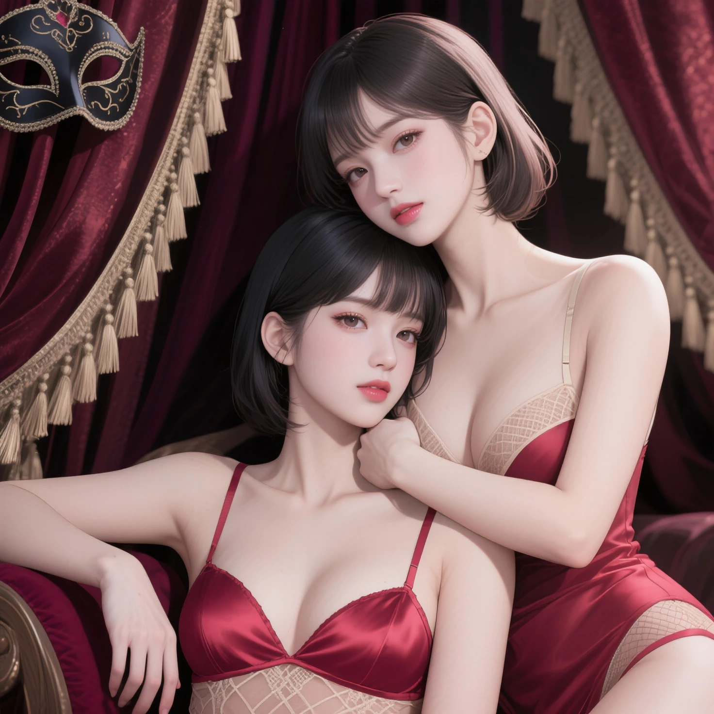 Ultra-clear，Super Resolution，Cute girl，Two girls close contact, 2 girls hugging，Two complete female bodies, Complete two female bodies, Female Love，Sexy, Off-shoulder, window, The rear window is backlit, (Rim Light), Deep understanding, lust, Very shy, ( Reflector lamp), Long legs and chest), Slim waist, Perfect body, Perfect hands, blond hair, purity, Jewelry, necklace, Earrings and Nipple Rings, crown, bookshelf, teapot, Magic Items，Mirror，snake，Tentacles，Cthulhu，Mucus，occultism，Low-light photography, Hip chuck, Glowing skin, Almost no clothes, Wear only semi-transparent clothing，Almost naked，Lopez, Pretty face, Sexual arousal, Sexual Expression, Hazy Beauty, Camel toe, Anatomically correct,  全身Female Love, Slender legs and waist，Big breasts and thin waist: 2，Sharp focus，The bones are straight，Correct body anatomy，Perfect anatomy，Bigger breasts，Big breasts are beautiful，Big Breasts，Especially huge，Sexual Positions，Translucent underwear，High slit，Sexy bulge，Thin legs，Thin ankles，Dramatic lighting，Vibrant details，Red Eyeshadow，make up，Full lips，Red lips, Super short hair，Men&#39;s short hair，chiffon，chiffon手套，see through：2.0，blush，淡粉色Camel toe，Sex slave，Lewd，bursting massive breasts, Sex addict，flush，Less clothing area，Wide hips