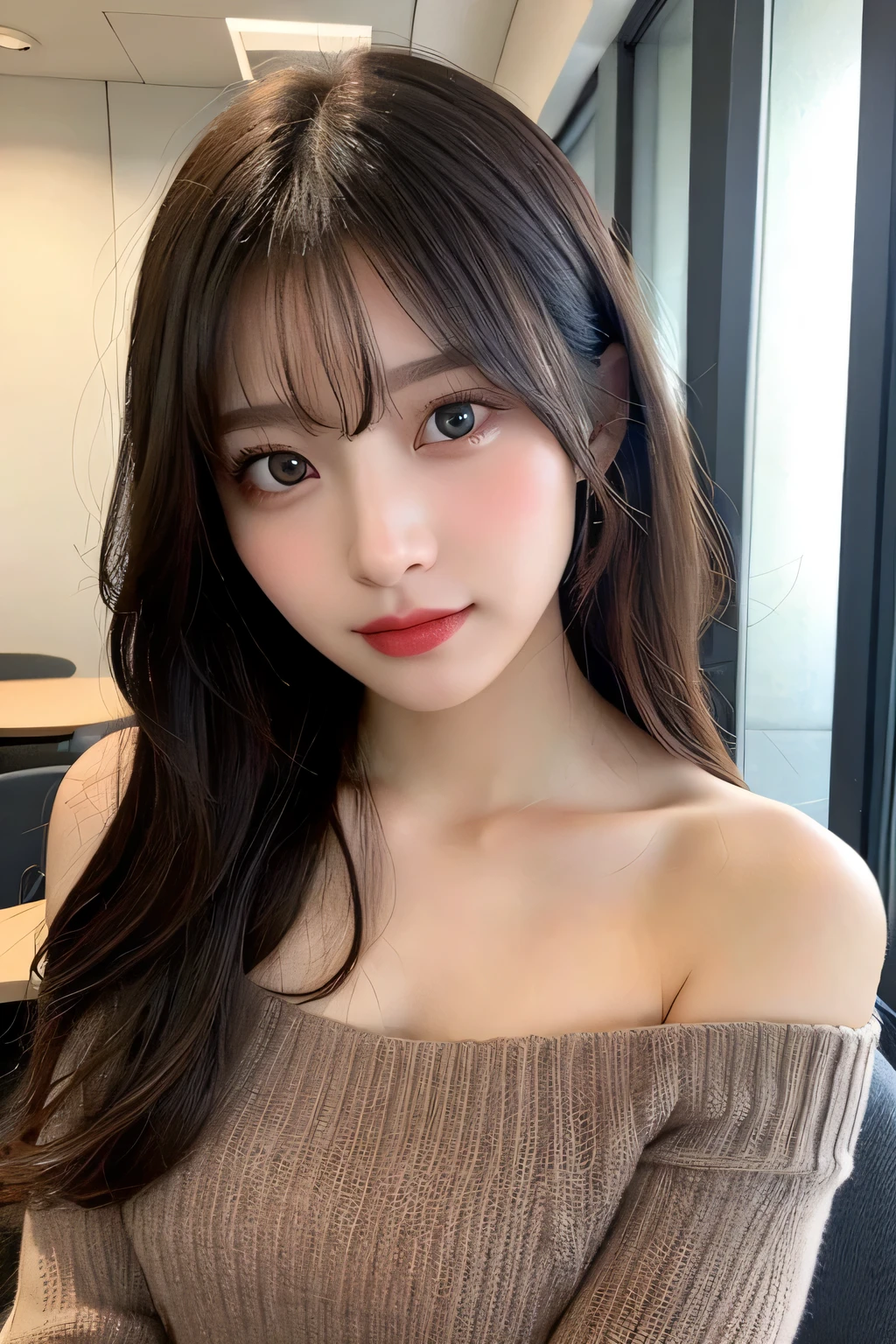 ((1girl in:1.3)),Light Brown Fringe Hair、disheveled hair、Light brown eyes、(dignified expression)、((Fashion magazine outfits))、(爆乳:1.4)、Emphasize the valley、(Photorealsitic)、(intricate detailes:1.2)、(​masterpiece、:1.3)、(top-quality:1.4)、(超A high resolution:1.2)、超A high resolution、(A detailed eye)、(detailed facial features)、((Silver necklace))、Posing like a fashion model