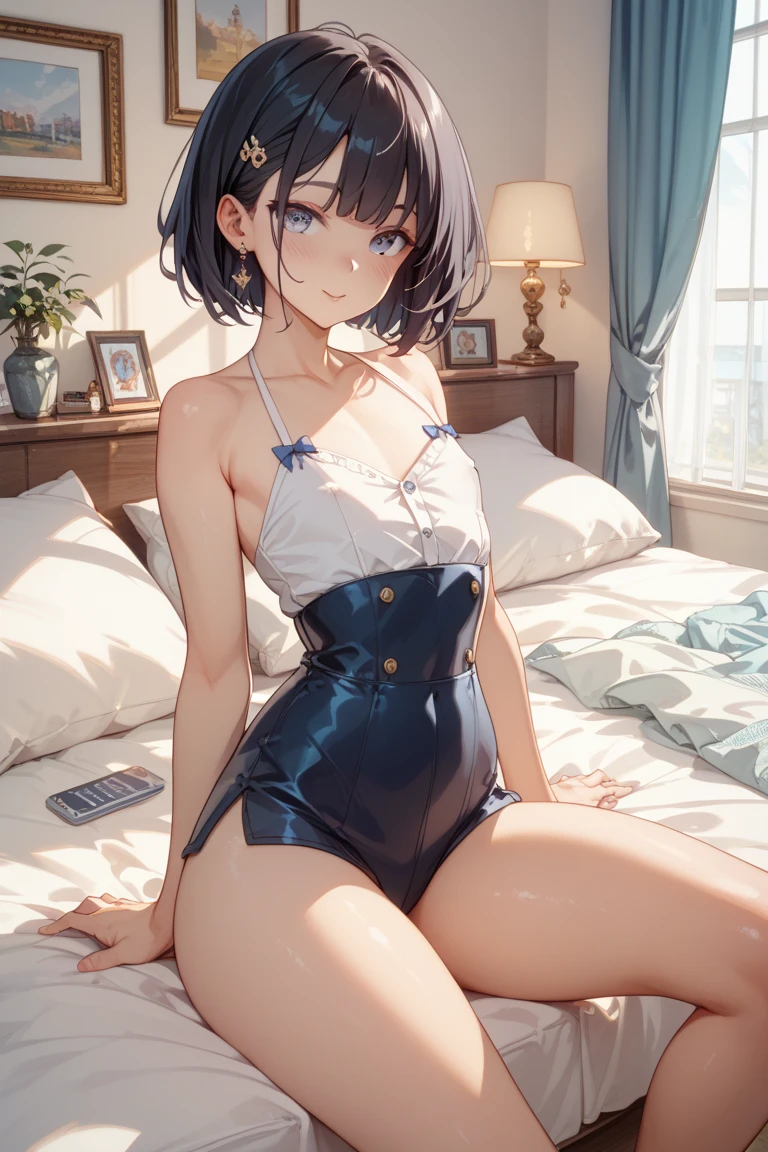 One Girl, solo,  , short hair, cute, 

Heart-shaped pupils, Small breasts, 
Half closed eyes, blush, 
Displaying the viewer, From below, concentrated, 
Particles of light, Love hotel bedroom, 
masterpiece, Highest quality, Anatomically correct, Anime Viewer discretion advised,
viewing angle, Top girl, Straddle, Tether Bikini，((Highest quality)), (Very detailed), (High-definition CG synthesis 8K wallpaper), 高いly detailed,  高い-definition raw colbor photos, Professional photography,  Written boundary depth,