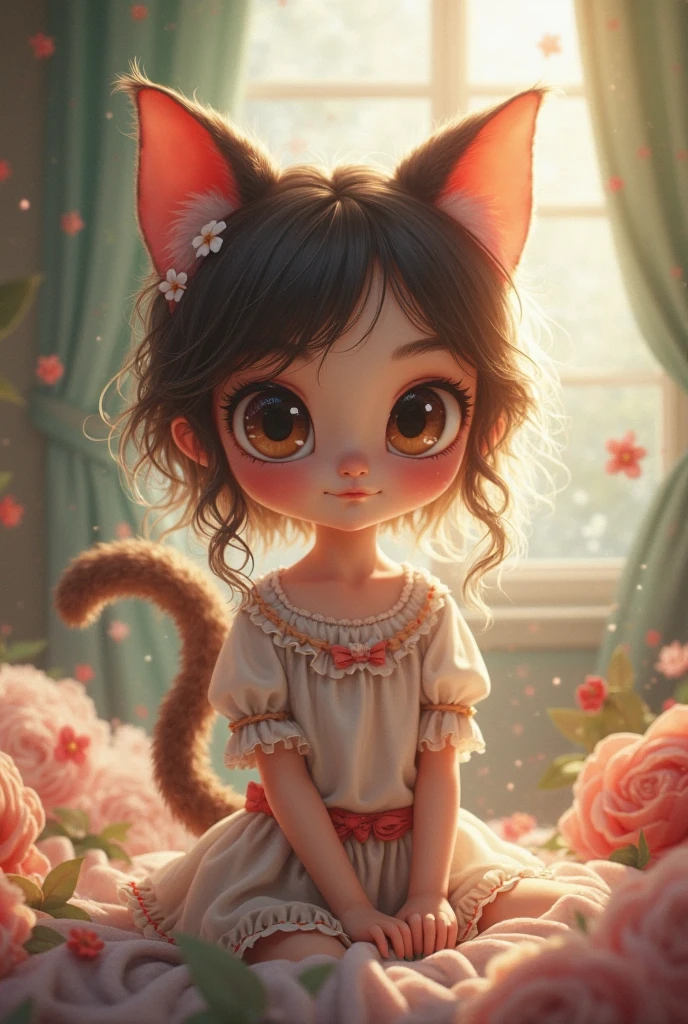 A cute girl was cat