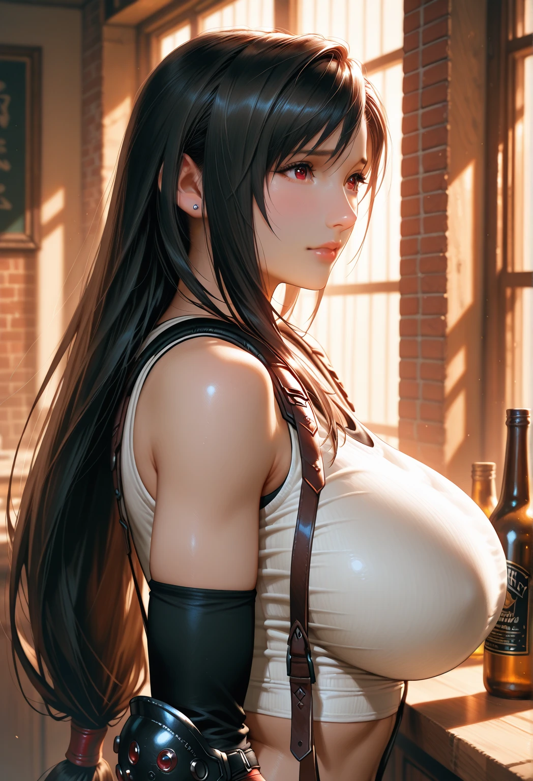A cute woman, dressed as a sexy action hero, is the mascot for chili pepper sauce. She is depicted as a confident and seductive character, capturing the attention of everyone in Bangkok's vibrant ladyboy bar. The artwork showcases her in a dynamic pose, holding a bottle of chili sauce in one hand, ready to unleash its fiery flavor. This masterpiece features the best quality resolution, with ultra-detailed rendering and sharp focus. The woman's beautiful detailed eyes and lips add to her allure, ensuring her captivating gaze and alluring smile are prominent in the artwork. Her long eyelashes further enhance her captivating appearance. The illustration employs a mix of vivid colors and studio lighting to create a visually striking display. The warm hues of red and orange dominate the scene, reflecting the spiciness and intensity of the chili pepper sauce. The use of bokeh effect in the background adds depth and highlights the woman as the focal point. The artwork combines elements of realistic portrait and anime style, creating a unique fusion that adds to the overall appeal. The attention to detail and realistic portrayal of the woman's features give her a lifelike presence, while the anime-inspired elements add a touch of fantasy and playfulness. In the surroundings of the ladyboy bar, there are additional details that contribute to the overall ambiance. From the colorful decorations to the energetic atmosphere, the scene portrays the excitement and vibrancy of Bangkok's nightlife. The bar setting is adorned with neon lights, creating a captivating glow and enhancing the overall mood. The prompt presents an opportunity to explore the contrasting themes of femininity and strength, as embodied by the woman mascot. The incorporation of the chili pepper sauce in her heroic persona adds a playful twist, representing the fiery and bold flavors it brings to the culinary world.