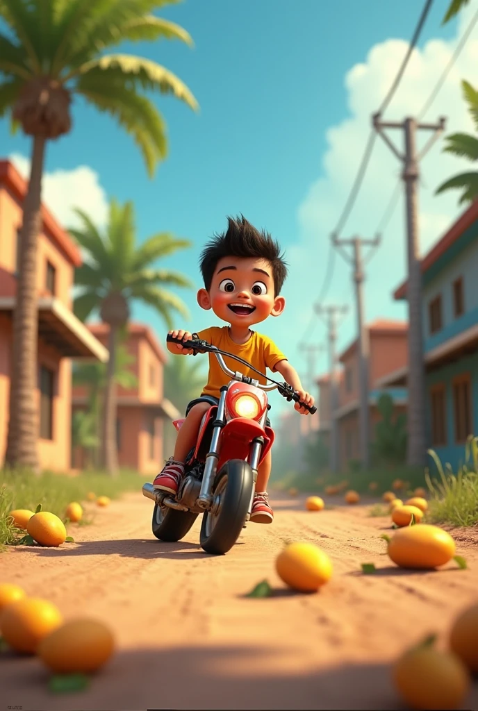Draw me a picture , chubby boy standing in front of mango garden truck
