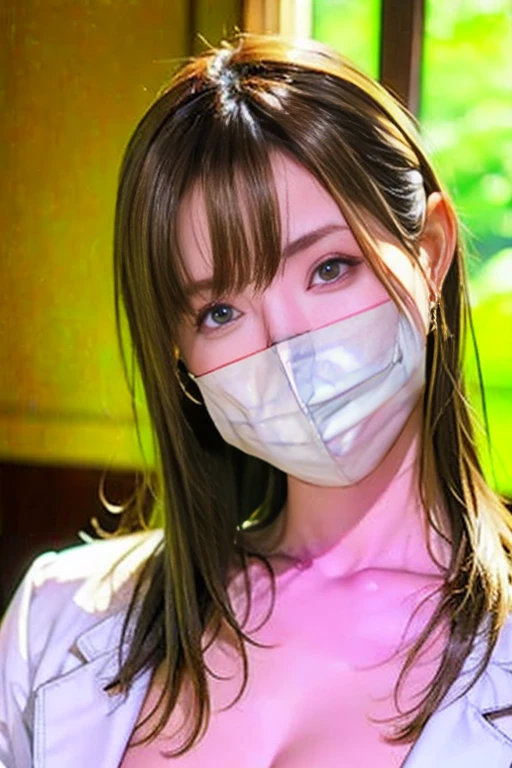 Taiwanese idol girls 50 years old blonde with bangs ((Glasses)) big breasts cleavage big smiling eyes ((White Face Mask)) On the roof of a building in clear weather ((A bodycon dress with red, white, and purple glossy enamel letters written on it.)) ((Enamel knee-high boots)) Plump thighs fat body masterpiece 8k sit with open legs Depicted from below