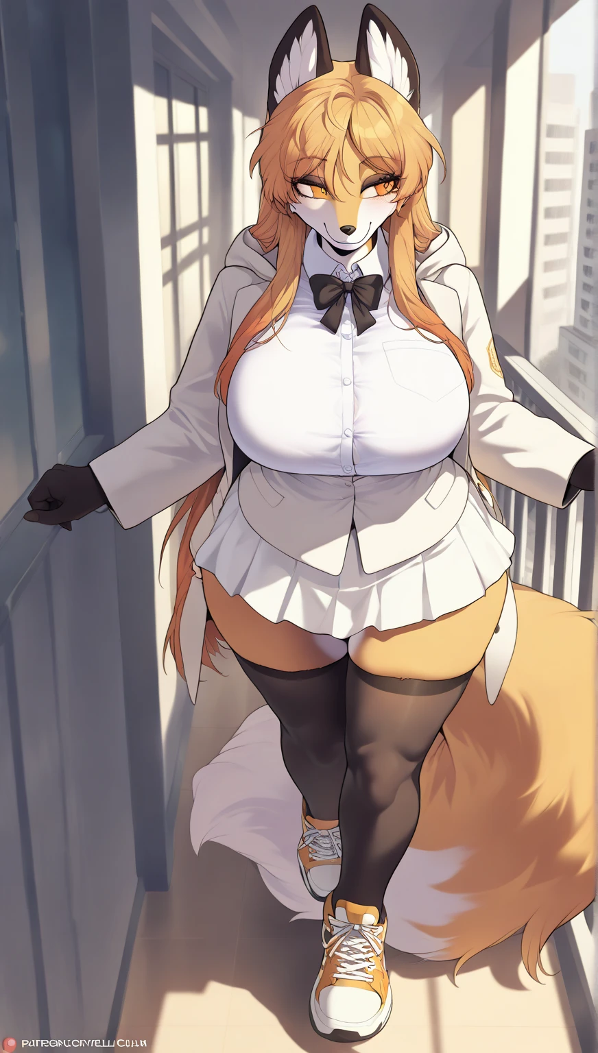 1girl, Makima, Chainsow Man, breasts, animal ears, braid, rabbit ears, solo, pantyhose, hair, smile, playboy bunny, leotard, looking at viewer, bow tie, cleavage, bow, huge firm breasts, hair, sitting, animal_ear, thick thighs, huge thighs, blush, curvy, covered navel, hair_between_eyes, virtual_youtuber, black pantyhose, black leotard, orange bowtie, jacket, closed mouth, hair, mature woman, indoors, rabbit_girl, high legs
