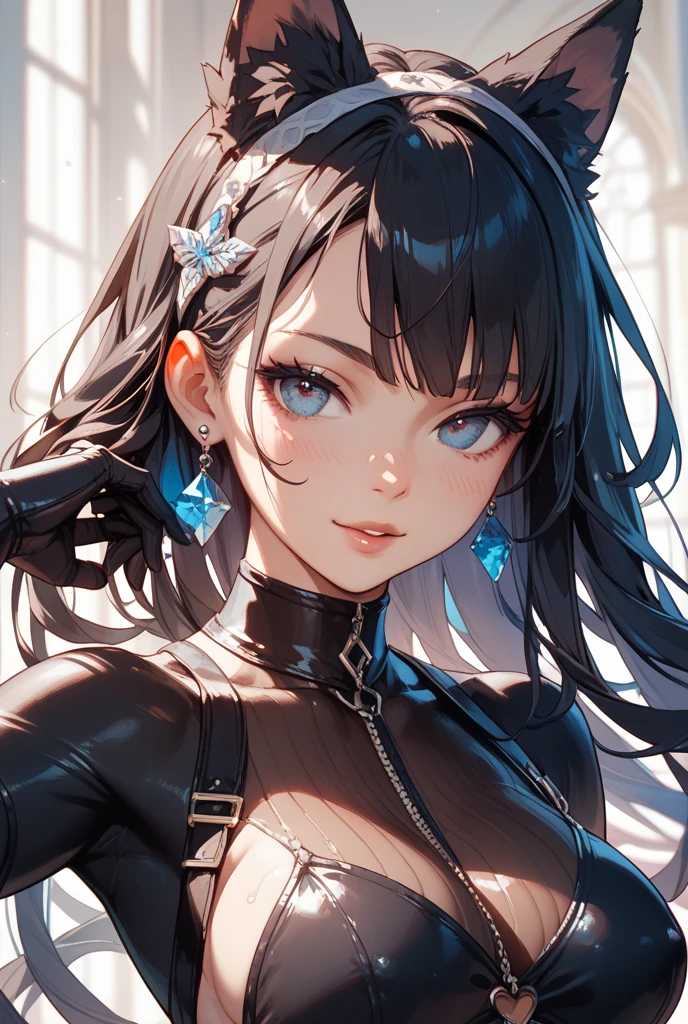 (best quality), (Super detailed), (Best Illustration), (masterpiece), score_9, score_8_up, score_7_up, (4k), nsfw, (1woman), (full nude), (large breasts), {brown hair, (sideburns), (bob cut:1.3), curly hair, hairs between eyes, colored inner hair}, {(detailed eyes), heart-shaped pupils, blue eyes}, parted lips, seductive smile, nose blush, earring, sweat,
