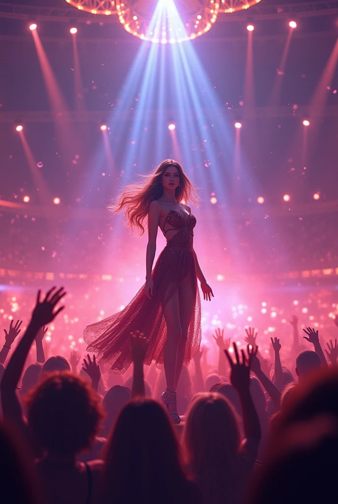 A woman famous singer with bilion of fans and o lot of fans to be shown