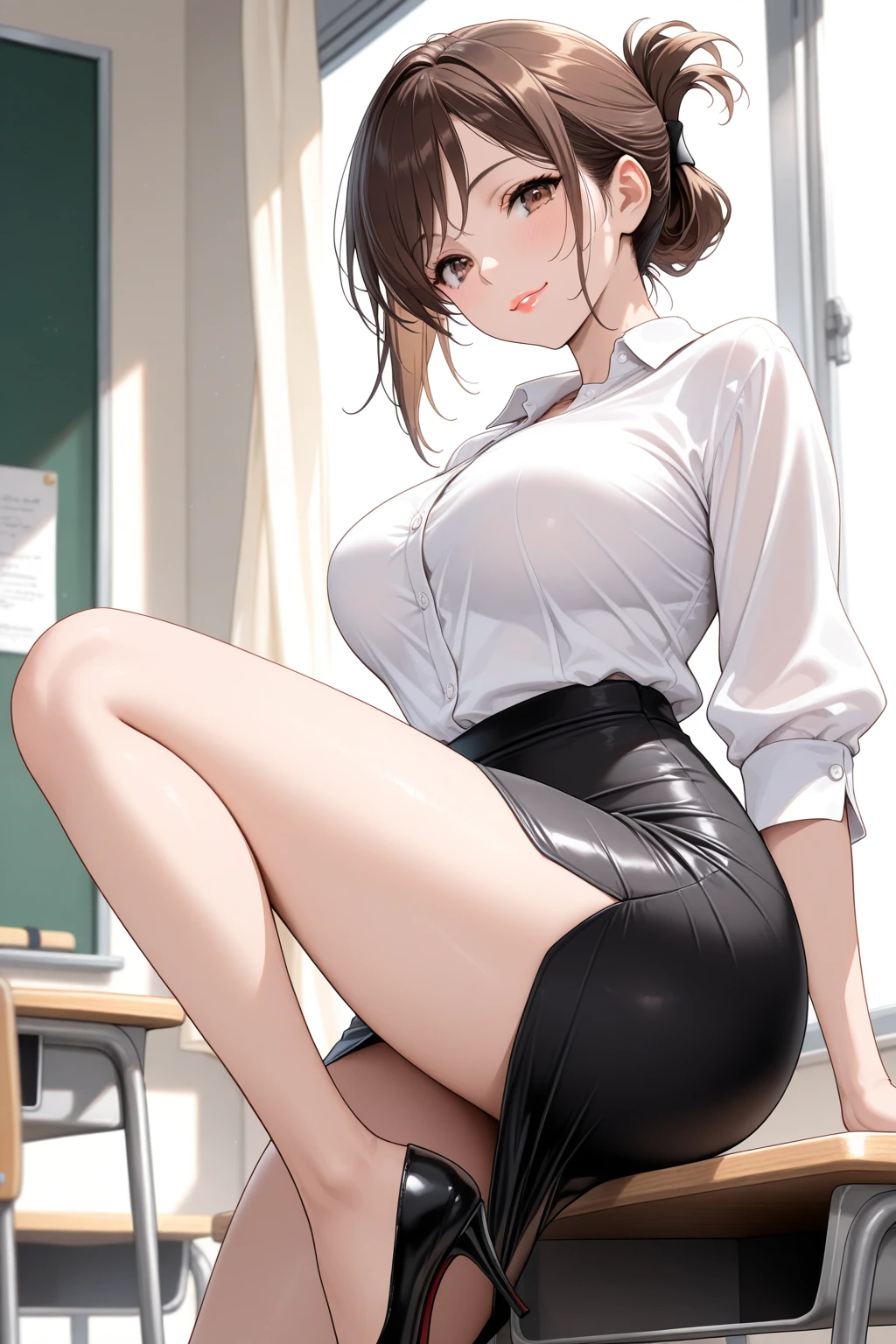 (1 person、solo), Beautiful woman, Anatomically perfect body, Slender、(OL, suit、blouse),(Pencil Skirt、pull the skirt down:1.3), (Pussy juice:1.2)、Are standing、(Look down:1.2), 20-year-old、(highest quality)、Black Hair, (half updo)、(8k, High resolution)、(shy:1.2)、Mid-chest, (steam:1.1), (embarrassed:1.2), Erect nippleultiple angles、(Inner thighs), wide shot