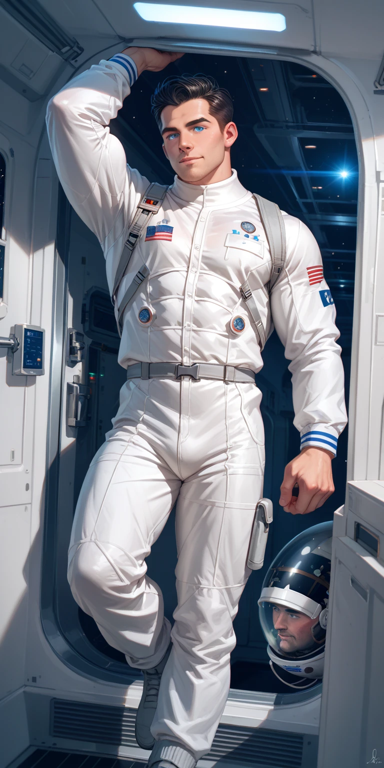 Base model of a handsome indian man wearing astronaut suit, homoerotic, nsfw, handsome face ,penis, handsome young man, fashion model like