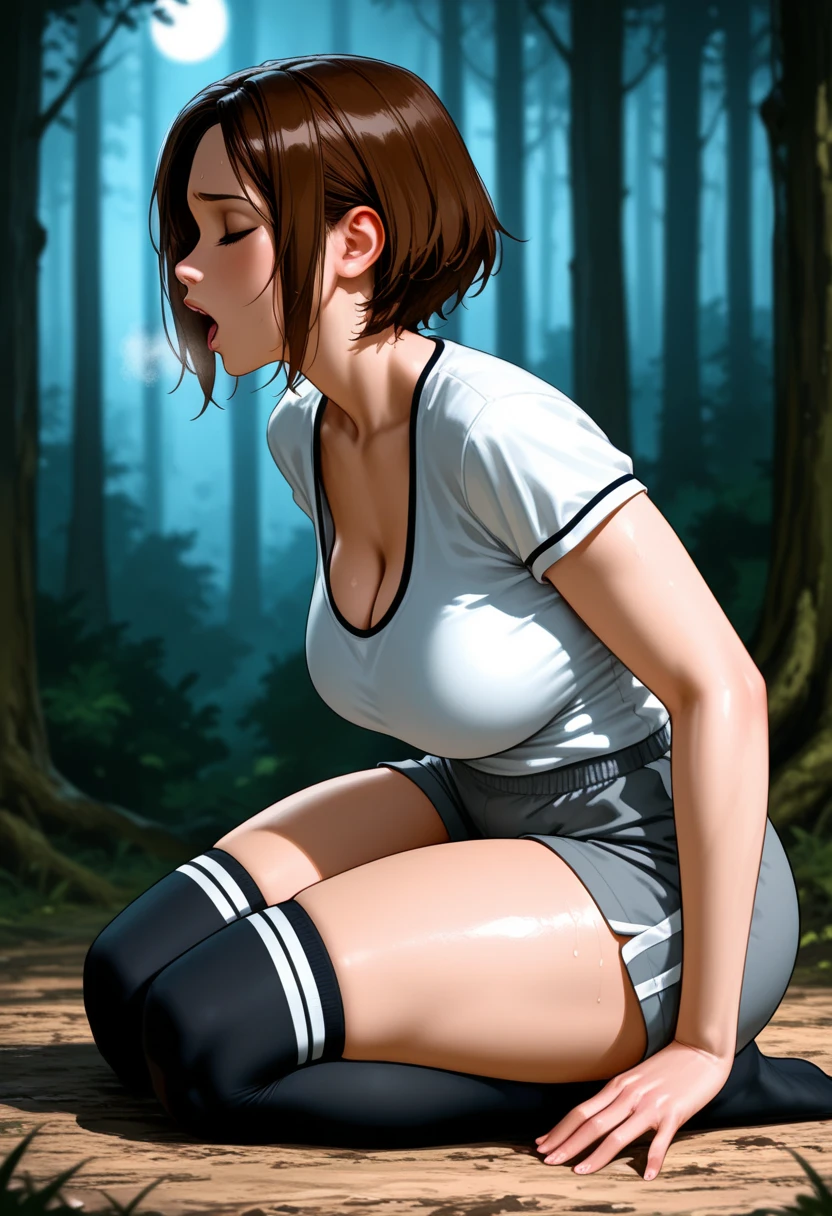 (Realistic, photo-Realistic:1.37), (masterpiece), (highest quality:1.4), (Ultra-high resolution:1.2),(RAW Photos:1.2), (Sharp focus:1.3), (Face Focus:1.4), (Korean),(1girl) ,( open legs), (perfect body) , (bob cut),(Place: forest ) , erogenous, oil body, (beautiful face), wet body, peeing , put finger in pussy, pussy juice , (covered in semen), (open pussy) ,(beautiful background), (sexy pose), beautiful hand, translucent skin , (manners and customs), ((view:full open legs and pussy )), (touch pussy) ,(abs), sexual fluids,(Ultra HD), milk ,detailed ,During pussy,8k,((make pussy squirting), beautiful pussy, nsfw, (action: masturbation),(medium body ) ,beautiful eyes,beautiful nipples, big ,tits milk, Pubic hair,
