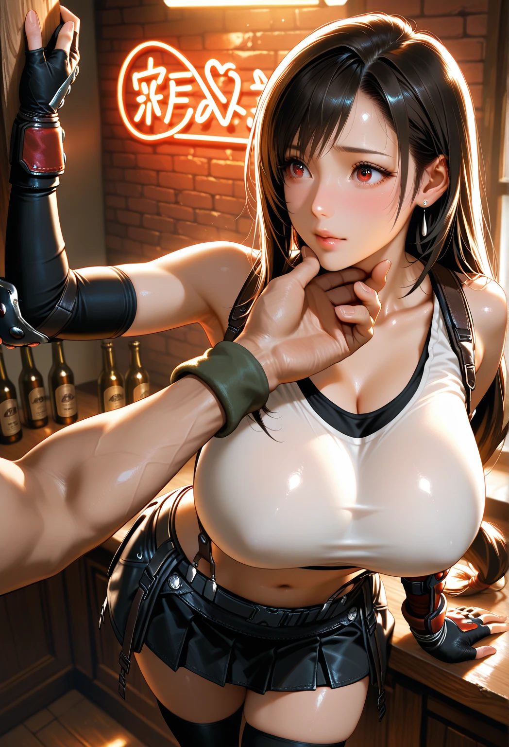 score_9、score_8_up、score_7_up,One girl、(((Tifa Lockhart:1.5)))、Erotic、Dark fantasy、Realistic style、Perfect female body、Small waist、Thighs、Kneel、Big Tits 1.1、Beautiful breasts、lips、Long Hair、eyeliner、Eye lashes、Detailed eyes、Mature Woman、sexy、Cool face、Staring at the audience、(Painful expression、Cum in mouth,steam:1.1)、blush、(Detailed Hair、bangs、Dark Brown Hair、Fluttering Hair)、Stone Wall、Dark dungeon background、Brown eyes、FF7、Silver Earrings、((A man violently grabs his head:1.5))、(first round、Leash、Leather Harness Bondage Restraints、Tightly squeezed breasts、suspenders、Put your arms behind your back)、No correction、Sweaty、Wet、開いたlips、naked、(Puffy nipples)、High resolution、high quality、最high quality、masterpiece、HDR、Highest production values、masterpiece、((blowjob、deep throat、Huge penis in mouth、(Woman swallows man's penis、Penis in her mouth)、One man、A thick but not long penis、Vein Penis:1.1))、Cum on my chest、Semen dripping from the penis、Mr.々Variations、From various angles