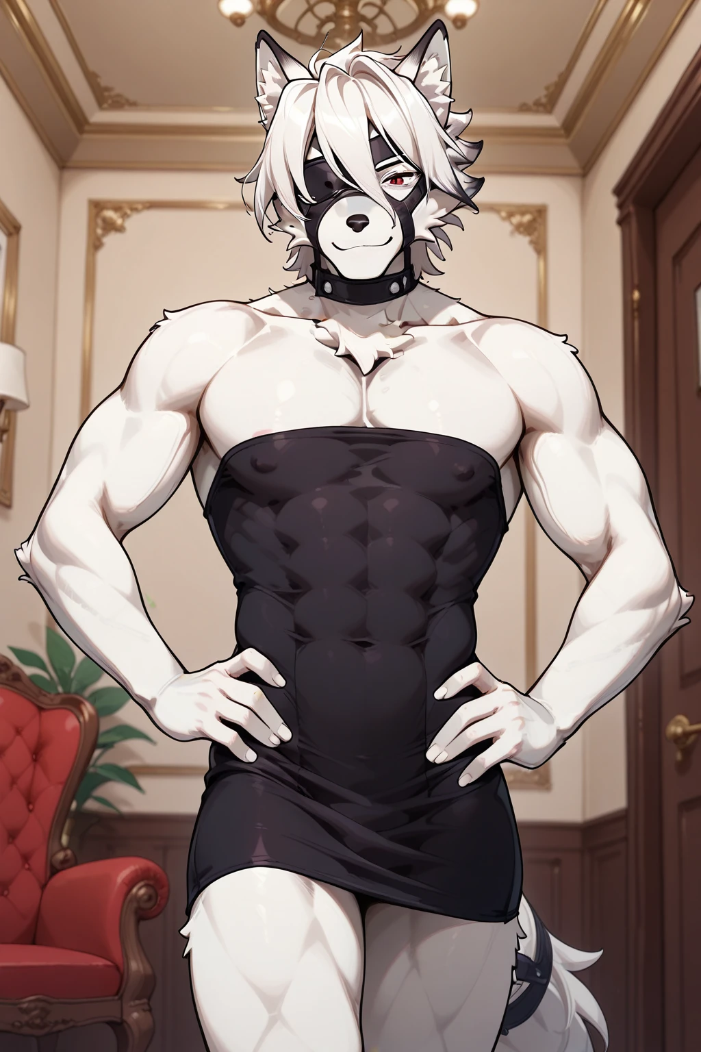 1 person、juvenile、Shota、gray spot hyena man, Grey body、masterpiece、highest quality、Wearing a top hat、Revealing black lace underwear、Bra with ribbon、Knee-high socks、garter belt、Blushing、smile、casinoテーブルの上に座っている、casino、Swollen crotch、Earrings、