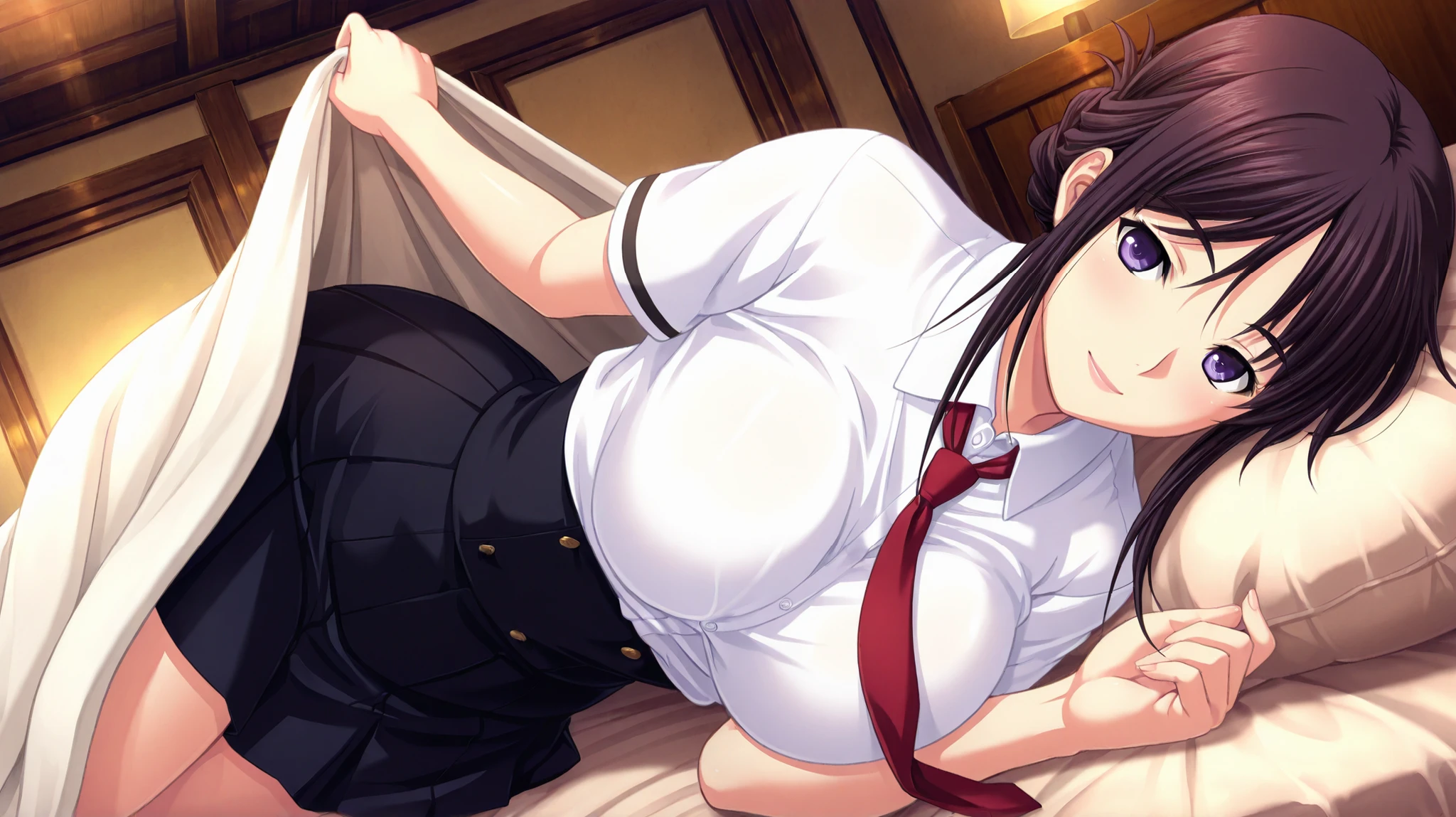((huge breasts))
((Very thick thighs))
((Very fleshy young woman))
(Tall)
(cleavage)
Black ponytail hair
Blue eyes
(lie down (and rest))
(((Shoot from front)))
(Japanese school uniform)
(white (business) shirt)
(Black mini(school)skirt)
Japanese
Tokyo city
tatami mat