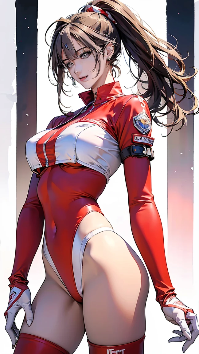 ((Best quality)), ((masterpiece)), (detailed: 1.4), Robot pilot woman muscular body defined, Neon evangelion style, half thick naked thighs, closed mouth, only panties, muscular body parts covered by technological clothing, (((large breasts)) perfect, generous neckline, ((red and white clothing)), Canada, pastel, stainless steel mechanical arm, airplane wings on the back, curly black hair and ponytail, short underwear, garter belt, by mucha, niji --V5, close to real, best quality, almost naked, psychopathic, crazy face, sexy pose, background with falling leaves, 2 pieces clothing, sheet drawings symbol of Canada, cyberpunk, dark red bra with white sheet, (((clothes with the colors of the flag of Canada)))), pointed shoulder pads, green eyes without pupils, HDR (High Dynamic Range),Ray Tracing,NVIDIA RTX,Super-Resolution,Unreal 5,Subsurface Dispersion, PBR Texture, Post-processing, Anisotropic filtering, Depth of field, Maximum clarity and sharpness, Multilayer textures, Albedo and specular maps, Surface shading, Accurate simulation of light-material interaction, Perfect proportions, Octane Render, Two-tone lighting, Wide aperture, Low ISO, White balance, Rule of thirds, 8K RAW, crysisnanosuit
