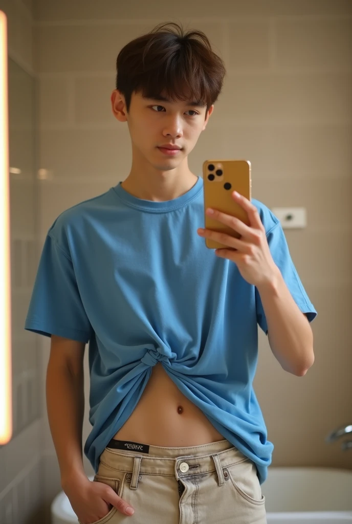 Many Asian boys stood by to watch this 18 year old man, 185 cm tall, slim, handsome Asian, naked, showing a very small .