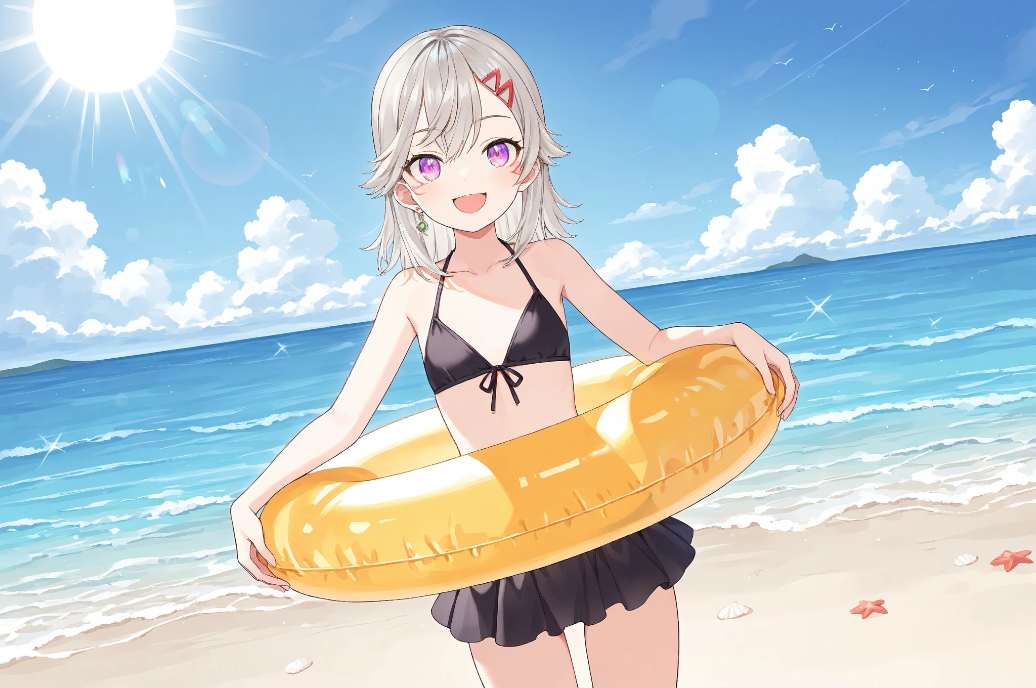 (brush),((cute,kawaii,wonderland)),((pastel color)),(A happy smile),((Cute pose:1.1)),((Bikini-style swimwear、👙、Plain:1.3)),(White Bikini:1.3),Shiny hair,(Natural Color),((Beige Hair:1.2)),((Angle from below:1.1)),(Angle of incitement:1.3),((Tropical illustration background:1.2)),(youtuber:1.3),((Live Streaming:1.2)).